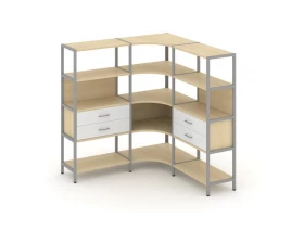 Трехсекционный угловой стеллаж четырехярусный с ящиками 1590х1590х1613 Shelf System images