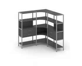 Трехсекционный угловой стеллаж четырехярусный с ящиками 1590х1590х1613 Shelf System images