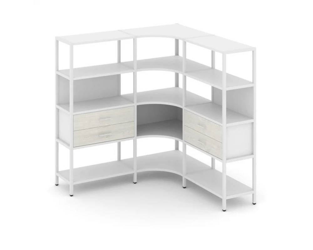 Трехсекционный угловой стеллаж четырехярусный с ящиками 1590х1590х1613 Shelf System