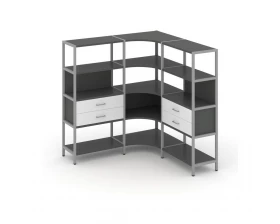 Трехсекционный угловой стеллаж четырехярусный с ящиками 1590х1590х1613 Shelf System images