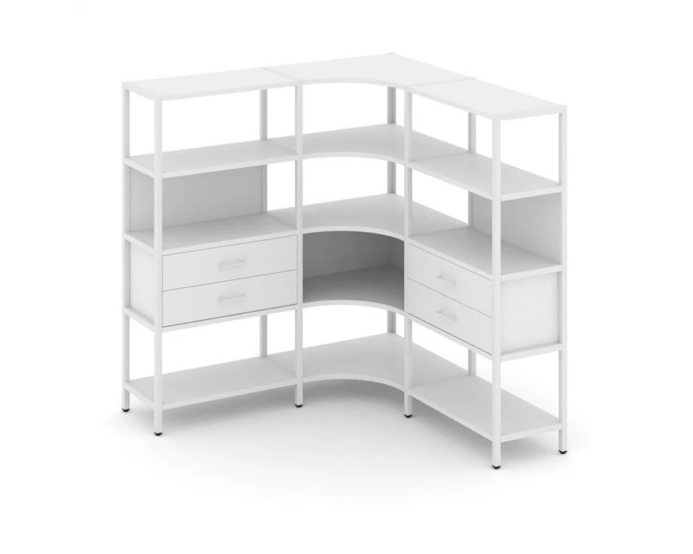 Трехсекционный угловой стеллаж четырехярусный с ящиками 1590х1590х1613 Shelf System